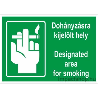 DOHÁNYZÁSRA KIJELÖLT HELY ANGOL NYELVEN (250X160 MM TÁBLA)