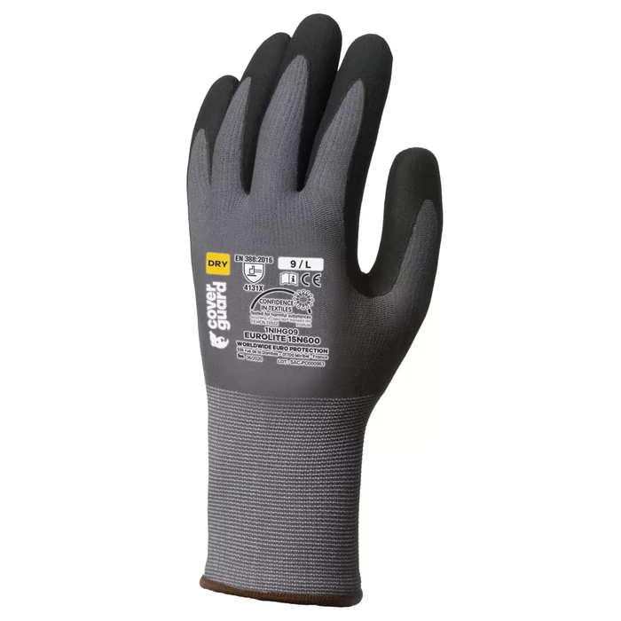 Coverguard Eurolite 15N600 Fekete nitril mártott védőkesztyű