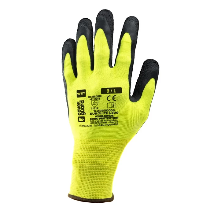 Coverguard Eurolite L500 HV sárga latex mártott védőkesztyű