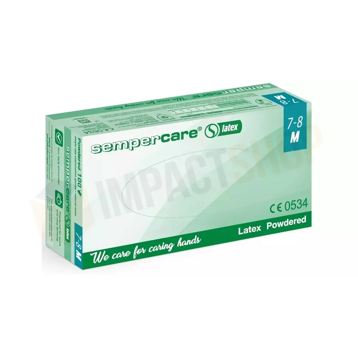 Sempercare latex púderezett egyszerhasználatos kesztyű